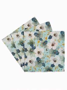 20/40pcs Light Mint Blue Watercolor Floral Print Disposable Paper Napkins, Suitable For Holiday Parties, Table Decor, Summer Beach Parties, Weddings, Birthday Parties And Table Atmosphere Arrangement - Multicolor - View 9
