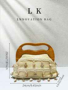 1 pièce Pochette de plage bohème, sac de soirée élégant pour femmes avec décoration florale en perles 3D, poignée en cadre en bois, style vacances d'été, avec chaîne métallique pour sac bandoulière, parfait pour les vacances d'été, les banquets, les mariages et autres occasions - Multicolore - Voir 11