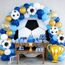 141 Pcs Kit de Arco de Guirnalda de Globos de Fútbol, kit de Blanco Azul de Arco de Globos Metálicos de Fútbol para Decoración de Fiestas Temáticas de la Copa Mundial de Fútbol, Fiesta de Cumpleaños - 1 - Ver 5