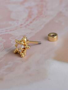 1pc Hypoallergenic Non-Fading Star Stud Earrings 14K Gold Plated Stackable Style Suitable For Upper Ear, Mid-Ear, Outer Ear Helix, Small Ear Cartilage, Anti-Tragus, Cochlear Piercing - A Pair Of Round Beaded  Star Earrings - View 7