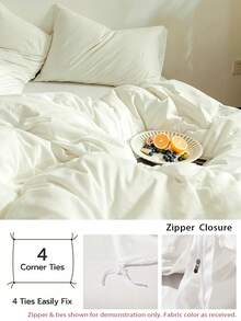 Juego de Funda Nórdica Color Blanco Crema Liso Amigable con la Piel Cepillado 3pcs (1*Funda Nórdica+2*Fundas de Almohada, Sin Rellenos), Lavable a Máquina, Uso en Todas las Estaciones, Adecuado para Dormitorio, Suave y Cómodo - Blanco - Ver 4