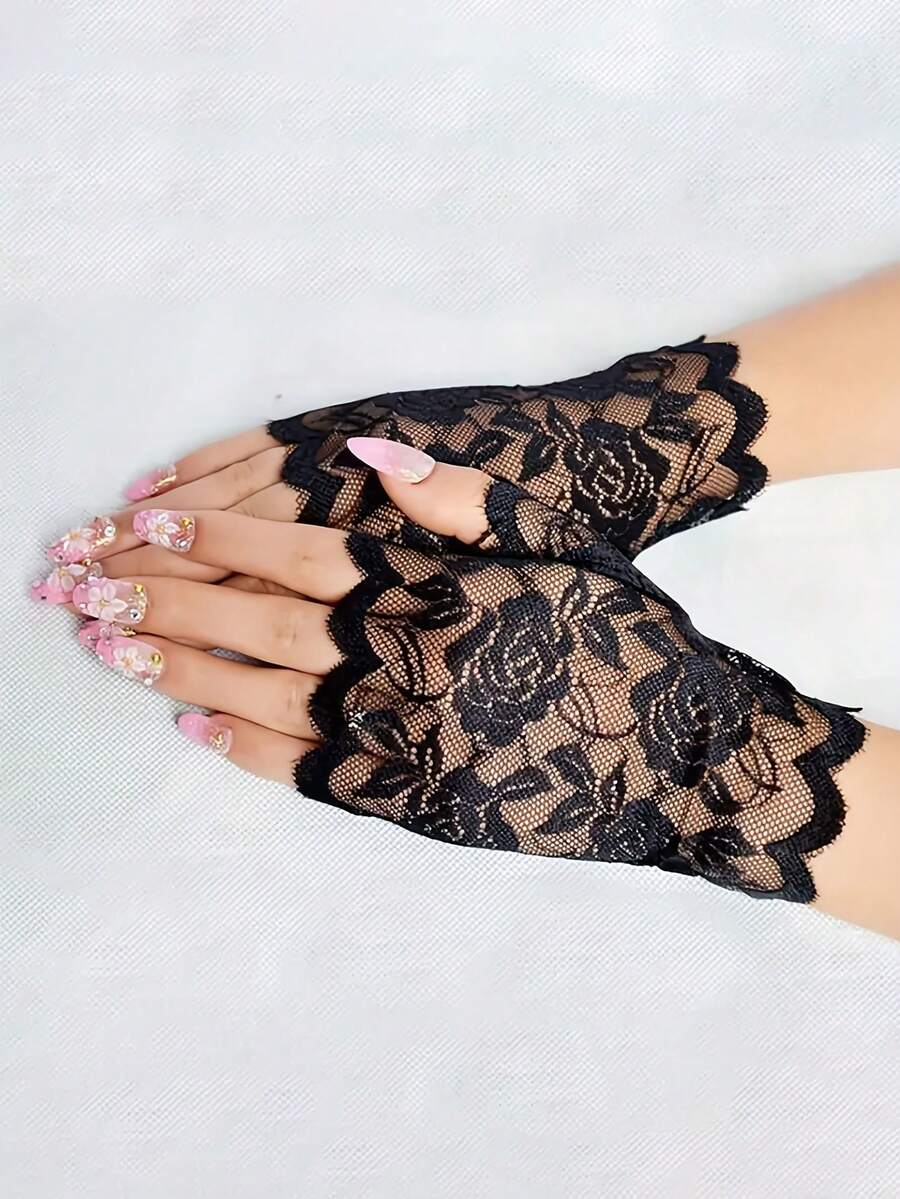 Women's Wedding Gloves Half-Finger Design Suitable For Short Dance Performances Highly Decorative Open-Finger, Suitable For Daily Decorative Gloves Fashionable Breathable - A - View 1