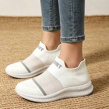 Women White Transparent Colorblock Casual Breathable Sneakers Street Style Low Top Skateboard Shoes, Comfy Non-Slip Lace Up Casual Sneakers - 白色 - 查看 3