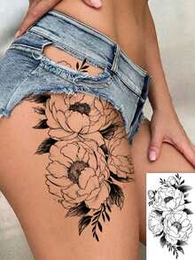 1 pieza Pegatina de tatuaje temporal con diseño de flor, pegatina de tatuaje de papel, tatuaje falso de arte corporal multiusos, adecuado para tus brazos, pecho, abdomen y espalda – , fácil de aplicar y quitar - Negro - Ver 1
