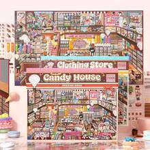 1000+ Sheets PET Stickers, Extra Large Scene Building Stickers, Candy House And Clothing Store Theme, DIY Scrapbook And Journal Decoration Set, Stationery Gift Suitable For Teens School Supplies - A - View 3
