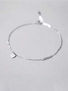 1pc S925 Sterling Silver Heart & Letter Charm Bracelet, Unique Punk Minimalist Design, Versatile Accessory For Girls - Love - View 2