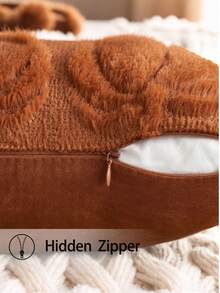 1pc Autumn Pillowcase, Autumn Decor, Autumn Rust Color Pumpkin Throw Pillow Cover, Decorative Pumpkin Pillowcase, Soft Faux Fur Wool Sofa Cushion Cover, Suitable For Chair, Sofa, Living Room, Home Decor, Outdoor, Bedroom Decor, Halloween Gift - Brown - View 7