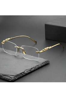 1pc Women's Metal Rimless Cut Edge Square Small Frame Leopard Print Retro Y2K Fashion Outdoor Vacation Travel Decorative Glasses - Multicolor - View 1
