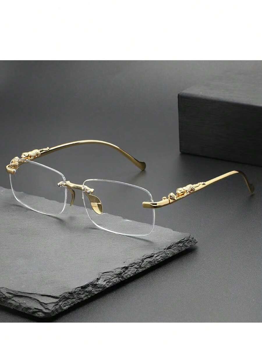 1pc Women's Metal Rimless Cut Edge Square Small Frame Leopard Print Retro Y2K Fashion Outdoor Vacation Travel Decorative Glasses - Multicolor - View 1