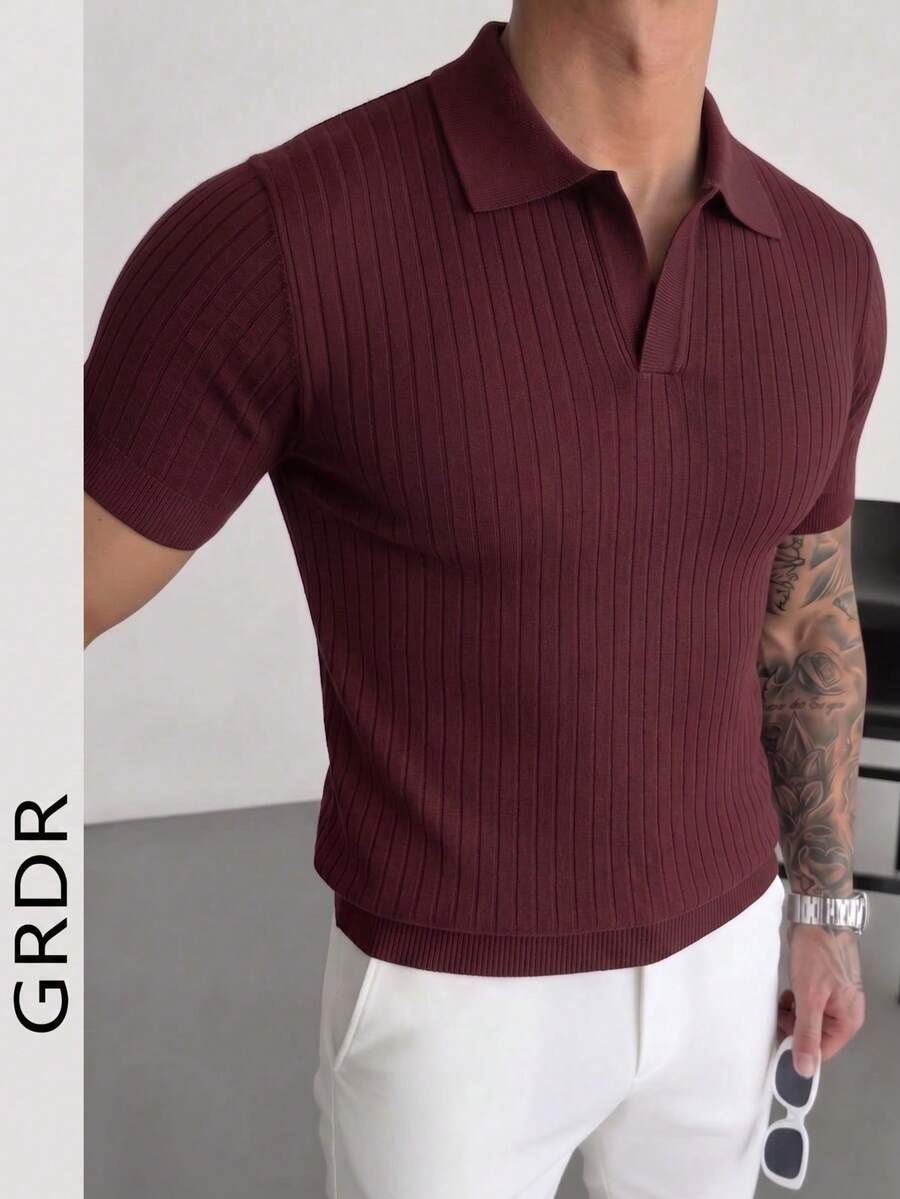 GRDR 男士夏季针织Polo衫，纯色短袖针织领，适合夏季外出穿着，时尚穿搭必备单品