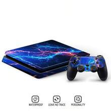 1 Set Printed Pattern Skin Stickers Compatible With PS4 Slim Game Console, Waterproof Scratch-Resistant Personalized Decorative Protective Film For Controller - View 5