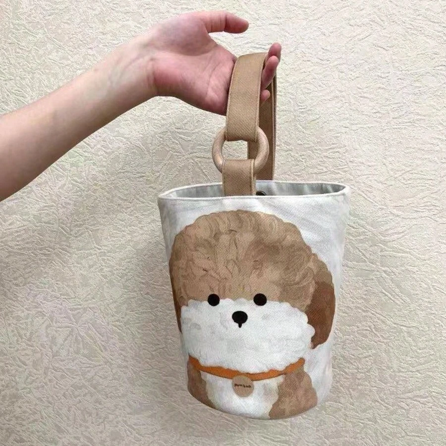 1pc Bell Puppy Lunch Bag, Portable Hand-Carried Tote Bag For Office Workers, Canvas Bucket Bag, Handheld Snack Bag - View 1