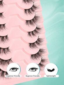10 Pairs Fluffy 3D Half Eye False Eyelashes, Create Elongated Eye Tail Look, Realistic Mink Fur Messy Style False Eyelashes - 黑色 - 查看 3
