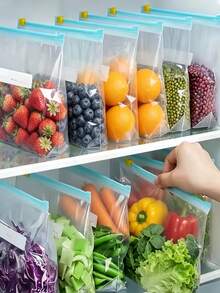 Reusable Plastic Sealed Bags, Suitable For Refrigerator Food Storage, Multi-Functional Clip-Style Sealing, Square Container Set, Durable Thickened Double-Lock Sealed Fresh-Keeping Bags, For Kitchen Storage And Food Preservation - Multicolor - View 5