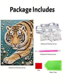 Pearl Painting Tiger Theme Frameless DIY Handmade Rhinestone Creative Diamond Painting Set, Suitable For Bedroom Decoration, Living Room Wall Art, Room Decor, Artwork, Gift For Friends - A - View 4