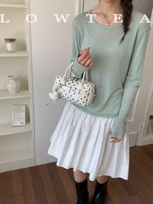 Low Tea 1pc Colorblock PU Fabric Handbag Women's Retro Fashion Square Handbag Top Dual Handle Design Zipper Closure Detachable Adjustable Shoulder Strap Shoulder Crossbody Hand Carry Suitable For Commuting, Outdoor, Travel, Outing (With Pendant) - White - View 9