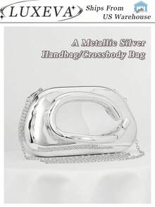 Elegant And Stylish Hardware-Decorated Clutch,Retro & Simple Solid-Color Popular Shoulder Bag,Versatile Attractively Ladies' Chain Bag For Daily Wear - 銀色 - 查看 11