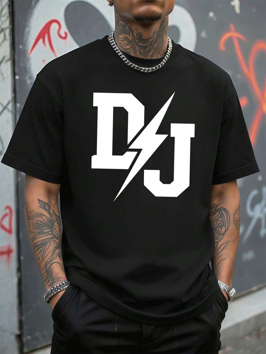 DJ Graphic Streetwear Men's Black T-Shirt, High Quality Fabric, Loose Fit, Hip Hop Street Style, Comfortable, Unique Graphic Print - Black - View 1
