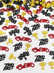 100 piezas Confeti de mesa para fiesta de 2º cumpleaños Two Fast Racing, número 2 rojo, coche de carreras, bandera a cuadros y trofeo, decoración dispersa, adecuado para decoración de fiesta Two Fast Racing para niños - Rojo y negro - Ver 5