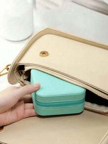1pc Jewelry Box, Multiple Colors Available, Waterproof PU Exterior & Scratch-Resistant Velvet Interior. Mini Portable Travel Style & Cosmetic Storage Style Available. Can Store Rings, Earrings, Necklaces, Brooches; Perfect Gift For Birthday And Girlfriend. - Multicolor - View 7