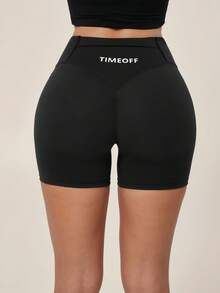 TimeOff 女款 1件 素色 後腰鬆緊帶口袋 緊身高腰收腹運動短褲 - 黑色 - 查看 4