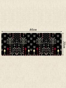 Thảm trải bàn dài cho bàn làm việc màu đen họa tiết dệt Fair Isle, in bông tuyết mùa đông và mũi tên, phong cách Bohemian trang trí nhà cửa cho bàn ăn và bàn trang điểm, trang trí Giáng Sinh - Xem 8