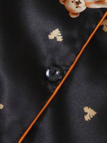 Set Piyama Celana Pendek Lengan Pendek Wanita Ukuran Plus Motif Beruang Hati - Hitam - View 5