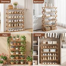 Senmeo 6-Tier Bamboo Entryway Shoe Rack, 1Pc Foldable X Reinforced Build, Snap-Open For Narrow Corner, Strong Load Capacity - 4th Floor - View 10