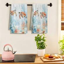 1pc/2pcs/4pcs Ocean Watercolor Kitchen Towels, Soft, Absorbent & Quick-Drying, Machine Washable, Multipurpose For Daily Hand Wiping & Home Decoration - Multicolor - View 10