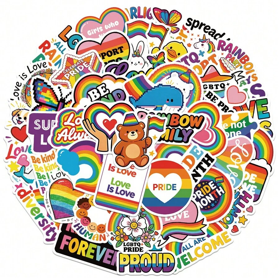 50 buah Stiker Grafiti Kartun Lucu Bertema Bulan Kebanggaan, Stiker Dekoratif Vinyl Tahan Air untuk Perencana, Komputer, Album Foto, Koper, Botol Minum, Ponsel - MultiWarna - View 1