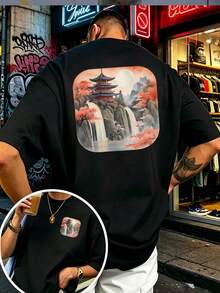 Camiseta estampada a doble cara - Diseño de templo en paisaje |   El regalo perfecto para reuniones familiares y actividades corporativas de-building. |   TMU Estilo Veraniego de Moda | - Blanco - Ver 6