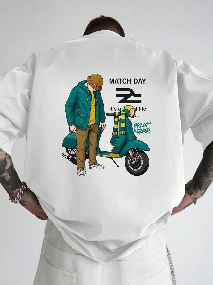 MATCH DAY, Men's Fashion T-Shirt With Reversible Double-Sided Print, Suitable For Leisure At Home Or Outdoor Fitness Activities, A Modern Garment, A Must-Have Item - 白色 - 查看 1