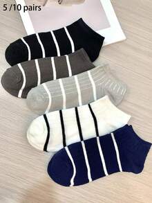 5/10 Pairs Men's Multi-Color Striped Casual Short Socks - Multicolor - View 1