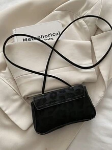 Women's Mini Leopard Print Crossbody Bag, Vintage Curved Flap Design, Metal Clasp Closure, Adjustable Spaghetti Strap, Fashionable For Daily And Party Use - Black - View 5