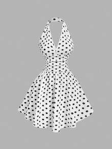 de mujer con cuello halter, cintura fruncida y estampado de cerezas - Blanco - Ver 1