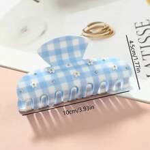 1pc Fashionable Vintage Portable Lightweight Daily Commute Versatile Plaid Casual PEVA (Polyethylene-Vinyl Acetate) Small Flower Rhinestone Shark Claw Hair Clip Summer Hair Accessories - Multicolor - View 2