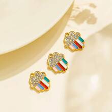3pcs/Pack Vintage Style Stainless Steel Multi-Color Zirconia Inlaid Cross & Rainbow Bear Pendant, Suitable For Women DIY Accessories, Date Wear - Gold; Steel - View 4