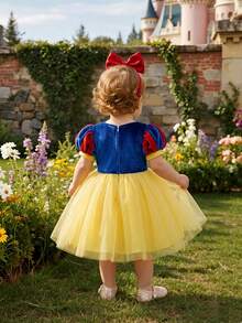 Baby Girl Colorblock Tulle Puff Dress, Elegant Party Dress Suitable For Birthday, Wedding, Thanksgiving, Graduation And Other Formal Occasions - Multicolor - View 2