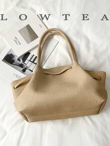 1pc Solid Color PU Fabric Shoulder Bag Women's Vintage Fashion Large Capacity Tote Bag With Strap Decoration, Magnetic Closure, Double Handle Design, Snap Closure, Suitable For Travel, Shopping, Dating, Women's Gift, Suitable For Teenage Girls, College Students, Beginners And White-Collar Workers, Perfect For Office, Campus, Work, Business, Commuting, Outdoor, Travel, Outing - Khaki - View 9