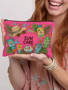 1pc Fashionable Cosmetic Travel Bag With Makeup Pattern Design - Lightweight Foldable Zipper Pouch, Suitable For Cosmetics, Toiletries And Pens - Easy To Wipe Clean, Ideal Gift For Women And Makeup Enthusiasts - Multicolor - View 10