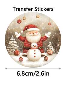4pcs Nordic Scandinavian Round Santa Claus Snowman Reindeer Christmas Tree Hanging Decor DIY UV DTF Erasable Transfer Stickers, Winter Merry Christmas Theme Suitable For Mugs, Coffee Cups, Glass Cups, Vases, Laptops, Phone Cases, Greeting Cards, Illustrations, Junk Journals, Planners, Scrapbooks, Photo Albums And Home Decor, 6.8cm - Nordic Style - View 5