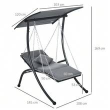 Swing Garden Swing With Cushions & Adjustable Sunshade, Dark Grey For Garden & Terrace - C - View 2