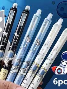 6入太空人造型可擦拭凝膠筆組，0.5mm細筆尖，藍色墨水，內建橡皮擦，適合書寫，開學季理想選擇 - 彩色 - 查看 8