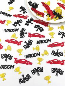 100pcs/Set Red Racing Theme Glitter Confetti, Vroom Racing Checkered Flag Trophy Table Scatter Confetti, Suitable For Boys Children Birthday Party Decoration, Racing Party Supplies - Red and Black - View 5