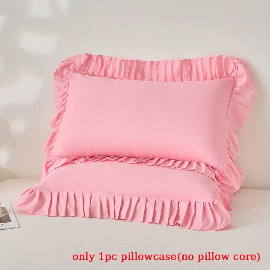 1pc Pillowcase (No Pillow Insert), Solid Color Ruffle Lace Pleated Pillowcase, Korean Princess Style Soft Skin-Friendly Pillow Cover, Suitable For Homestay, Guest Room, Home Use, Simple Solid Color Single Pillow Insert Protector - Baby Pink - View 1