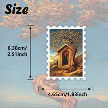 36pcs Mountain Lake Rural Cabin Stickers Pack | Aesthetic Vintage Golden Blue Starry Sky Classical Oil Painting Landscape Graphics | Vinyl For Journaling & Scrapbooking - Rectangle - View 4