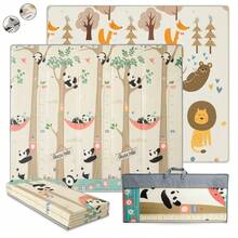 BATHBY Alfombra de Bebé, Plegable, Impermeable, Acolchada 1 cm, Reversible, Diseño Educativo con Números y Abecedario, para Gatear y Jugar - Bosque/Pandas - Ver 1