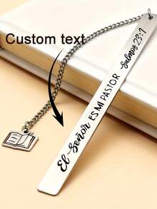 1pc Personalized Text Bookmark, Stainless Steel Bookmark, Reading Marker Book Lover Gift, Friend Birthday Gift, Valentine's Day, Graduation Gift, Reading Gift - Silver - View 1