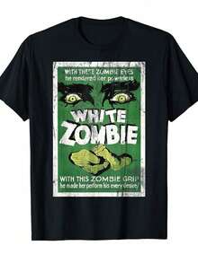 Men's Vintage White Zombie Movie Graphic T-Shirt - Retro Black Horror T-Shirt With Eye Design And White Zombie Text, Loose Fit, Short Sleeve, Casual - 黑色 - 查看 1
