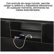 Double Headboard With LED Lights And Sockets For Bed - Black - View 7